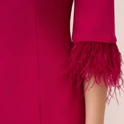 Adrianna Papell Crepe Sheath Dress With V-Back And Feather-Trim Sleeves In Rich Magenta -Cheap Vesta Gleam Store AP1D104892 AQ670 Regular Lifestyle