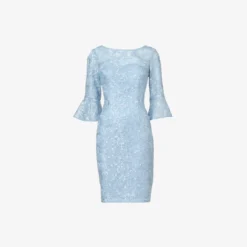 Adrianna Papell Sequined And Guipure Lace Illusion Short Sheath Cocktail Dress In Skyway -Cheap Vesta Gleam Store AP1D104894 AC459 Regular Flat