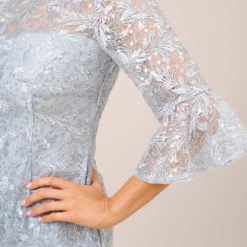 Adrianna Papell Sequined And Guipure Lace Illusion Short Sheath Cocktail Dress In Skyway -Cheap Vesta Gleam Store AP1D104894 AC459 Regular Side