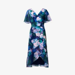 Adrianna Papell Floral-Print Stretch Twill And Chiffon Short Dress With Flounce Hem In Navy Multi -Cheap Vesta Gleam Store AP1D104895 AD411 Regular Flat