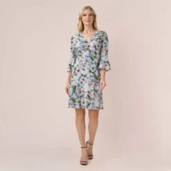 Adrianna Papell Floral-Print Stretch Chiffon Short Fit-And-Flare Dress In Grey Multi -Cheap Vesta Gleam Store AP1D104902 AF090 Regular Side