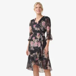 Adrianna Papell Metallic Floral-Print Chiffon Short Wrap Dress In Black Multi -Cheap Vesta Gleam Store AP1D104917 AA963 Regular Default e204c7e0 3c0b 4c37 bc33 f48e16bbec40