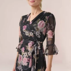 Adrianna Papell Metallic Floral-Print Chiffon Short Wrap Dress In Black Multi -Cheap Vesta Gleam Store AP1D104917 AA963 Regular Detail
