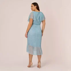 Adrianna Papell Plus Size Floral Metallic Stencil Midi-Length Mermaid Dress With Capelet In Light Blue -Cheap Vesta Gleam Store AP1D104918 AA486 Plus Back
