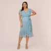 Adrianna Papell Plus Size Floral Metallic Stencil Midi-Length Mermaid Dress With Capelet In Light Blue