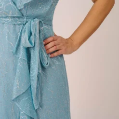 Adrianna Papell Plus Size Floral Metallic Stencil Midi-Length Mermaid Dress With Capelet In Light Blue -Cheap Vesta Gleam Store AP1D104918 AA486 Plus Detail