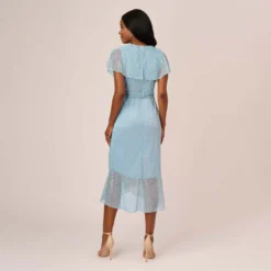 Adrianna Papell Floral Metallic Stencil Midi-Length Mermaid Dress With Capelet In Light Blue -Cheap Vesta Gleam Store AP1D104918 AA486 Regular Back