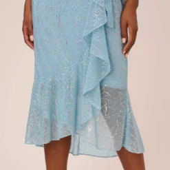 Adrianna Papell Floral Metallic Stencil Midi-Length Mermaid Dress With Capelet In Light Blue -Cheap Vesta Gleam Store AP1D104918 AA486 Regular Lifestyle