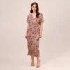 Adrianna Papell Floral-Print Metallic Crinkled Mesh Midi-Length Blouson Dress In Rose Multi