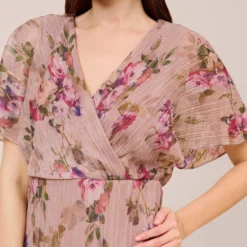 Adrianna Papell Floral-Print Metallic Crinkled Mesh Midi-Length Blouson Dress In Rose Multi -Cheap Vesta Gleam Store AP1D104919 AE590 Regular Detail