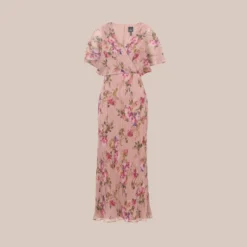 Adrianna Papell Floral-Print Metallic Crinkled Mesh Midi-Length Blouson Dress In Rose Multi -Cheap Vesta Gleam Store AP1D104919 AE590 Regular Flat