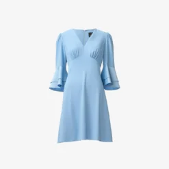 Adrianna Papell Satin Crepe Short Fit-And-Flare Dress With Tiered Bell Sleeves In Elegant Sky -Cheap Vesta Gleam Store AP1D104923 AC497 Regular Flat