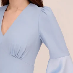 Adrianna Papell Satin Crepe Short Fit-And-Flare Dress With Tiered Bell Sleeves In Elegant Sky -Cheap Vesta Gleam Store AP1D104923 AC497 Regular Lifestyle