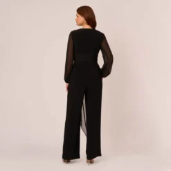 Adrianna Papell Long Sleeve Jersey Jumpsuit With Chiffon Details In Black -Cheap Vesta Gleam Store AP1D104925 AA002 Regular Back 70a8198d b637 453c 8440 f33948cfe152