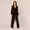 Adrianna Papell Long Sleeve Jersey Jumpsuit With Chiffon Details In Black