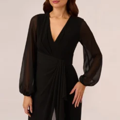 Adrianna Papell Long Sleeve Jersey Jumpsuit With Chiffon Details In Black -Cheap Vesta Gleam Store AP1D104925 AA002 Regular Detail 290fadc4 b418 4f62 8760 6aab04dfe887