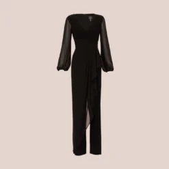 Adrianna Papell Long Sleeve Jersey Jumpsuit With Chiffon Details In Black -Cheap Vesta Gleam Store AP1D104925 AA002 Regular Flat 306b4daa 4461 42ab acf6 b54c5d991616
