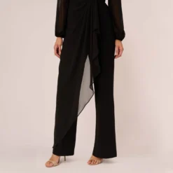 Adrianna Papell Long Sleeve Jersey Jumpsuit With Chiffon Details In Black -Cheap Vesta Gleam Store AP1D104925 AA002 Regular Lifestyle 557f6f00 9de5 4873 83d5 849dd5f800f5