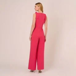 Adrianna Papell Stretch Knit Crepe Faux Wrap Wide Leg Jumpsuit With Overlay In Pink Lotus -Cheap Vesta Gleam Store AP1D104932 AG661 Regular Back
