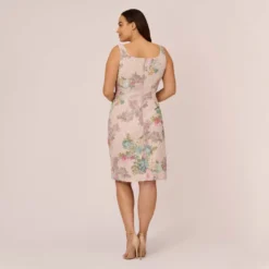 Adrianna Papell Plus Size Floral Matelasse Sheath Dress With Draped Details In Marble Multi -Cheap Vesta Gleam Store AP1D104940 AA291 Plus Back