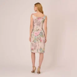 Adrianna Papell Floral Matelasse Sheath Dress With Draped Details In Marble Multi -Cheap Vesta Gleam Store AP1D104940 AA291 Regular Back