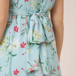 Adrianna Papell Floral Print Stretch Chiffon Midi-Length Fit-And-Flare Dress With Flutter Sleeves In Mint Smoke -Cheap Vesta Gleam Store AP1D104952 AH484 Regular Detail