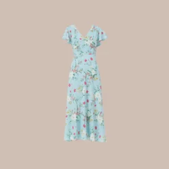 Adrianna Papell Floral Print Stretch Chiffon Midi-Length Fit-And-Flare Dress With Flutter Sleeves In Mint Smoke -Cheap Vesta Gleam Store AP1D104952 AH484 Regular Flat