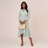 Adrianna Papell Floral Print Stretch Chiffon Tiered Ruffled Midi-Length Dress In Mint Smoke