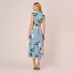 Adrianna Papell Floral Print Crepe De Chine Midi-Length Dress In Blue Multi -Cheap Vesta Gleam Store AP1D104960 AA461 Regular Back
