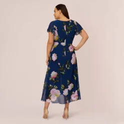 Adrianna Papell Plus Size Floral Print Chiffon Cropped Jumpsuit In Navy Multi -Cheap Vesta Gleam Store AP1D104961 AA980 Plus Back