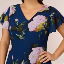 Adrianna Papell Plus Size Floral Print Chiffon Cropped Jumpsuit In Navy Multi -Cheap Vesta Gleam Store AP1D104961 AA980 Plus Detail