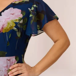 Adrianna Papell Plus Size Floral Print Chiffon Cropped Jumpsuit In Navy Multi -Cheap Vesta Gleam Store AP1D104961 AA980 Plus Lifestyle