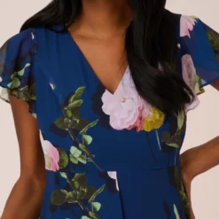 Adrianna Papell Floral Print Chiffon Cropped Jumpsuit In Navy Multi -Cheap Vesta Gleam Store AP1D104961 AA980 Regular Detail