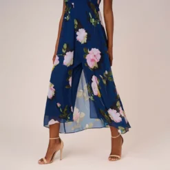 Adrianna Papell Floral Print Chiffon Cropped Jumpsuit In Navy Multi -Cheap Vesta Gleam Store AP1D104961 AA980 Regular Lifestyle