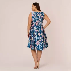 Adrianna Papell Plus Size Floral Print Mikado Short High Low Fit-And-Flare Dress In Navy Multi -Cheap Vesta Gleam Store AP1D104962 AA980 Plus Back