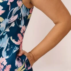 Adrianna Papell Plus Size Floral Print Mikado Short High Low Fit-And-Flare Dress In Navy Multi -Cheap Vesta Gleam Store AP1D104962 AA980 Plus Lifestyle