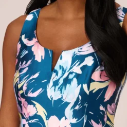 Adrianna Papell Floral Print Mikado Short High Low Fit-And-Flare Dress In Navy Multi -Cheap Vesta Gleam Store AP1D104962 AA980 Regular Detail