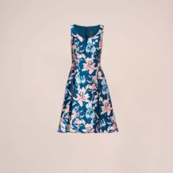 Adrianna Papell Floral Print Mikado Short High Low Fit-And-Flare Dress In Navy Multi -Cheap Vesta Gleam Store AP1D104962 AA980 Regular Flat