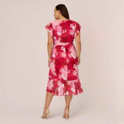 Adrianna Papell Plus Size Floral Print Smocked Chiffon Short Dress In Pink Multi -Cheap Vesta Gleam Store AP1D104963 AE970 Plus Back