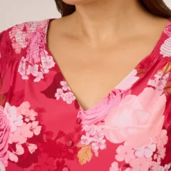 Adrianna Papell Plus Size Floral Print Smocked Chiffon Short Dress In Pink Multi -Cheap Vesta Gleam Store AP1D104963 AE970 Plus Detail