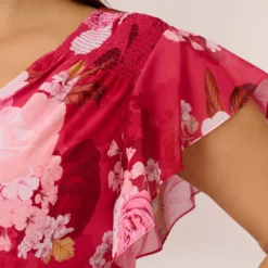Adrianna Papell Plus Size Floral Print Smocked Chiffon Short Dress In Pink Multi -Cheap Vesta Gleam Store AP1D104963 AE970 Plus Lifestyle