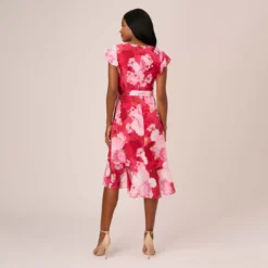 Adrianna Papell Floral Print Smocked Chiffon Short Dress In Pink Multi -Cheap Vesta Gleam Store AP1D104963 AE970 Regular Back