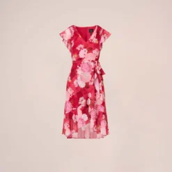 Adrianna Papell Floral Print Smocked Chiffon Short Dress In Pink Multi -Cheap Vesta Gleam Store AP1D104963 AE970 Regular Flat