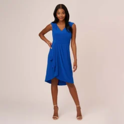 Adrianna Papell Stretch Matte Jersey Draped Asymmetrical Short Dress In Rich Royal -Cheap Vesta Gleam Store AP1D104971 AI402 Regular Front