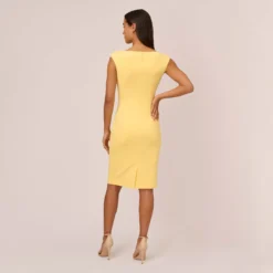 Adrianna Papell Crepe Sheath Dress With Draped Details In Warm Sun -Cheap Vesta Gleam Store AP1D104973 AC746 Regular Back