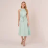 Adrianna Papell Satin Crepe Midi-Length Fit-And-Flare Halter Dress In Mint Smoke