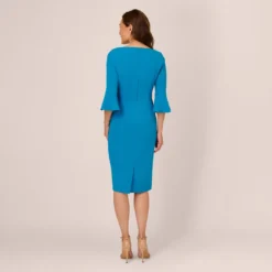 Adrianna Papell Stretch Knit Crepe Tie-Front Midi-Length Sheath Dress In Deep Cerulean -Cheap Vesta Gleam Store AP1D104978 AB431 Regular Back