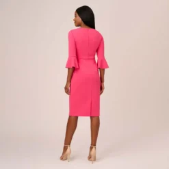 Adrianna Papell Stretch Knit Crepe Tie-Front Midi-Length Sheath Dress In Camellia -Cheap Vesta Gleam Store AP1D104978 AK672 Regular Back