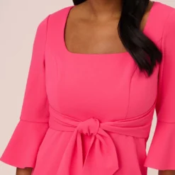 Adrianna Papell Stretch Knit Crepe Tie-Front Midi-Length Sheath Dress In Camellia -Cheap Vesta Gleam Store AP1D104978 AK672 Regular Detail