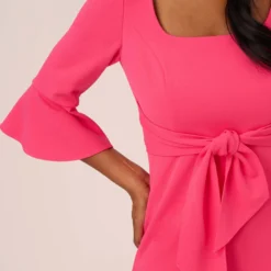 Adrianna Papell Stretch Knit Crepe Tie-Front Midi-Length Sheath Dress In Camellia -Cheap Vesta Gleam Store AP1D104978 AK672 Regular Lifestyle